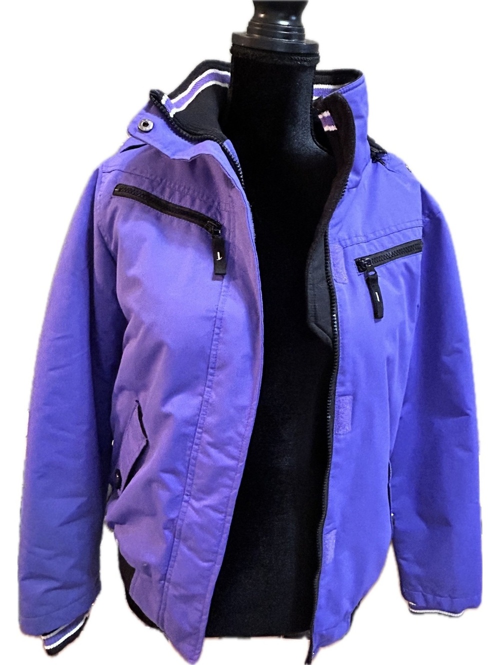 Noize Women's Purple Winter Jacket with Faux Fur Hood Trim